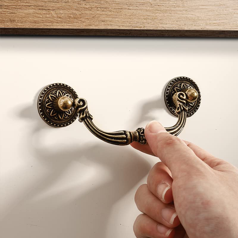 FANRUIER Pack of 6 Pull Down Hooks Chest of Drawers Handle Drawer Handle Rustic Vintage Style Antique Bronze Kitchen Cabinet Hardware (96 mm) - Image 3