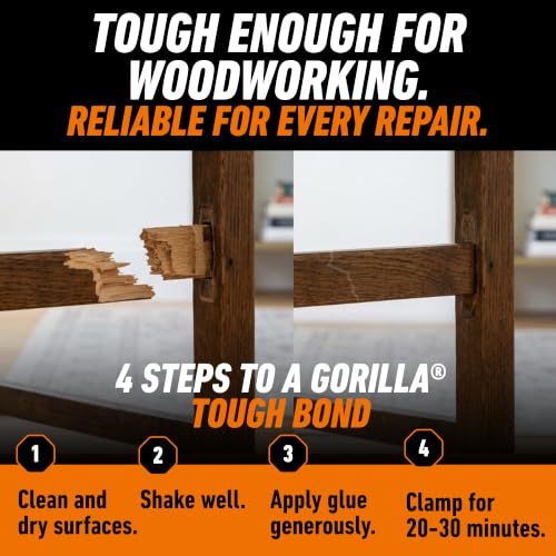 Image of Gorilla Wood Glue, 8 oz., Water Resistant PVA Wood Glue for Indoor & Outdoor Projects, Fast Clamp, Natural Color, Paintable & Sandable