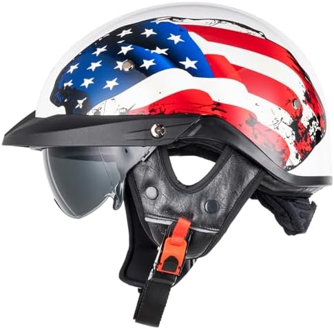 VCOROS Half Helmets Motorcycle VHF04 Open Face Sun Visor Quick Release Buckle Adjustable DOT Approved Cycling Retro Cruiser Pilot Helmets for Adults Men and Women (Gloss USA Flag, XL)