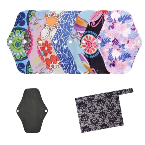Image of Reusable Waterproof Sanitary Napkin Set,Overnight Reusable Washable Menstrual Pads,8pcs /Set,Pack of 7+1 Storage Bag