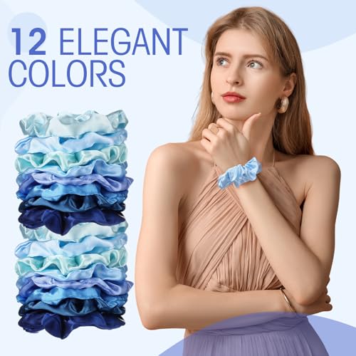 Image of Tatuo 24 Pieces Hair Scrunchies for Girls,Blue Series Color,Satin