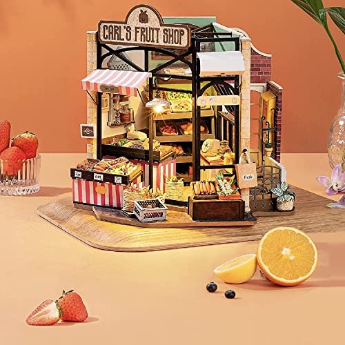 Alyasameen DIY Miniature Dollhouse Kit with Furniture Miniature Room Kit for Adults 1:24 Scale Dollhouse (Carl's Fruit Shop)