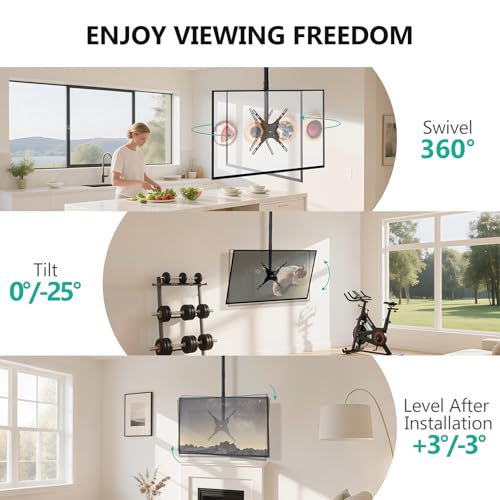 Image of WALI Long Arm TV Ceiling Mount, Fits Most LED, LCD, OLED and Plasma Flat Screen Display 26 to 65 Inch, up to 110 Lbs, Height Extension up to 58 Inch, Mounting Holes up to 400x400mm (CM2665XL), Black