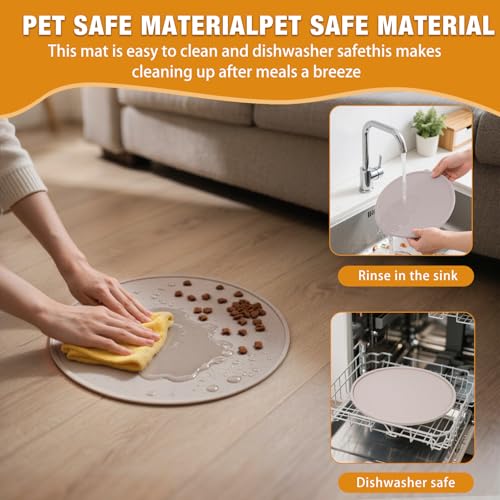 LDYOEN 2 Stück Napfunterlage für Hund Katzen, Hundenapf Unterlage Katzennapf Unterlage aus Silikon, Hunde Katzen Futtermatte wasserdichte und rutschfeste Fressnapf mit Rand, 30x30cm, Beige