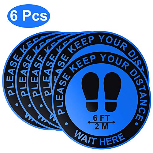 Social Distancing Floor Decals, CrazyFire Keep A Safe Distance Floor Sign, 11-inch Round Self Adhesive Sticker Safety Sign, Maintain 6 Foot Distance for Public Places (6pcs)