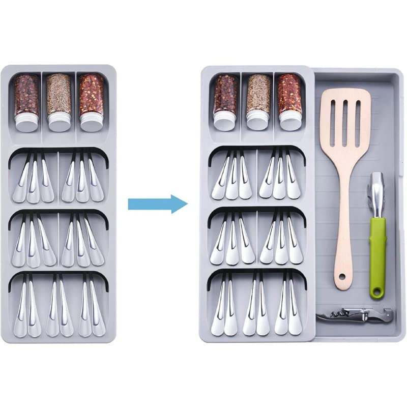 Image of MosQuickKitchen Drawer Organizer,Utensil Organizer,Large Expandable Cutlery Organizer in Drawer,Adjustable Plastic Flatware Spoon Fork Storage Tray for Kitchen Gadgets Office Supplies