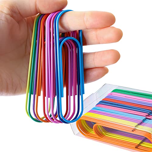 Photway Lot de 30 trombones géants multicolores avec revêtement vinyle clair pour papiers, école, fournitures de bureau Cover