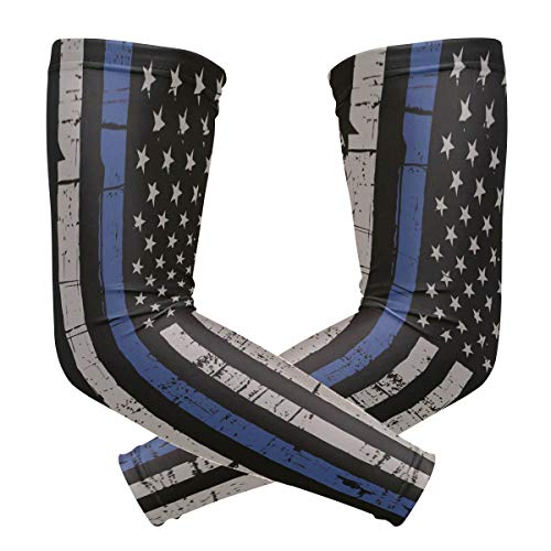 Anyangquji Police Thin Blue Line Flag Arm Sleeve Protectiv for Man Elbow Brace for Arthritis (1 Pair)