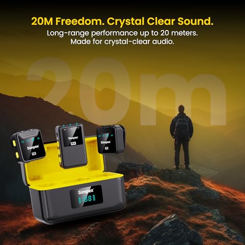 Image of Simpex VLOGMATE-1 Wireless Microphone System Featuring Intelligent Noise Reduction, 20m Range, and Wide Compatibility for DSLR, Android, iOS, Laptops, Perfect for Vlogging, Interviews & Video Shoots.