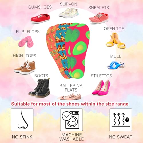 Image of 3 Pairs No Show Socks Sockless Shoe Liner Washable Barefoot Shoe Insoles No Slipping Inserts(Fruit Style)