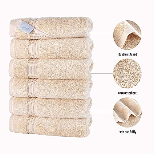 Peshkul Premium Luxury Collection Turkish Washcloth Set Of 6 100% Cotton 13X13 | Washcloth Set For Bathrooms | Super Absorbent | Eco-Friendly Hotel And Spa Quality | (Sand Beige) #TOP6