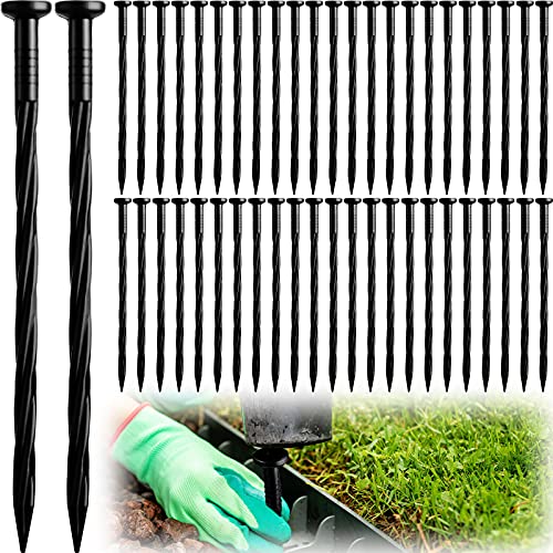 Honoson 200 Pack Landscaping Spikes Anchoring Spike Plastic Ground Stake for Lawn Weed Barriers Turf Paver Edging House Construction (8 Inch)