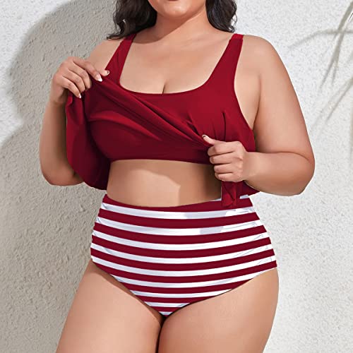 Mooncore Womens Plus Size Swimsuit High Waisted Tankini Bathing Suits Two Piece Flounce Bikini Swimsuit #TOP4