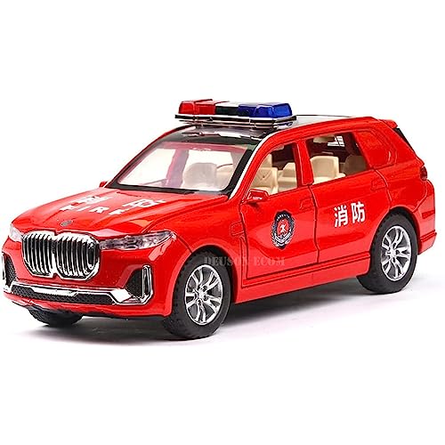 Image of 132 X5 Fire Police Toy Car Diecast Metal Car Light Sound Pullback Openable Door, Red