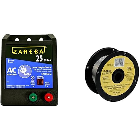 Zareba EAC25M-Z 25 Mile AC Powered Low Impedance Charger & Fi-Shock FW-00018D 250-Feet 17 Gauge Spool Aluminum Wire