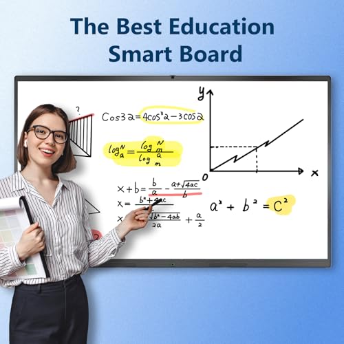 Image of 75 Inch Interactive Whiteboard, 4K Smart Board, Touchscreen Built in Ultra High Definition Camera Open App Ecosystem, Presentation Electronic Smart Board for Classroom Home Office (With Stand)