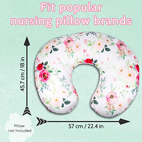 Image of TANOFAR Floral Nursing Pillow Cover, Breastfeeding Pillow Slipcover for Baby Boys & Girls, Nursing Pillow Case for Newborn, Soft Fabric Fits Snug On Infant, Washable & Breathable, Watercolor Flower