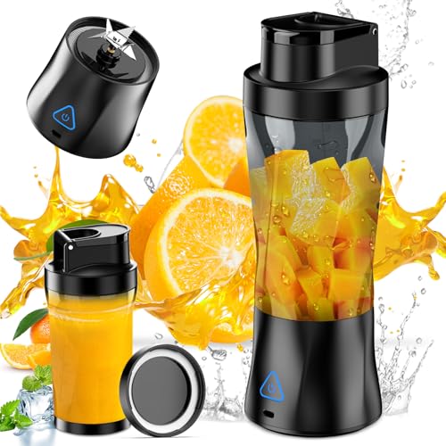 HUIJUTCHEN Portable Blender, 600ML Personal Blender Rechargeable Juice Mixer Cup with To-Go Lids for Shakes Smoothies Frozen Fruit Protein Drink Baby Food Perfect for Home Gym Office Travel