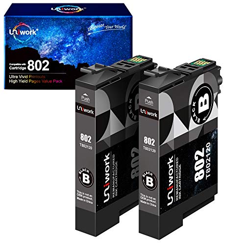 Uniwork Remanufactured Ink Cartridge Replacement for Epson 802 T802 use for Workforce Pro WF-4740 WF-4730 WF-4720 WF-4734 EC-4020 EC-4030 Printer Tray (2 Black)