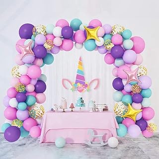 QYCX 138 Pack Unicorn Party Supplies Balloon Arch Garland Kit Includes Purple Pink Aqua Blue Balloons Confetti Balloons Latex Balloons Rainbow Unicorn Theme Party Balloons Star Balloons with Balloon Chain Balloon Ribbon for Girls Women Unicorn Birthday Decorations Baby Shower Bridal Shower Organic Engagement Wedding Anniversary Bachelorette Party Decorations (Unicorn Party Supplies)