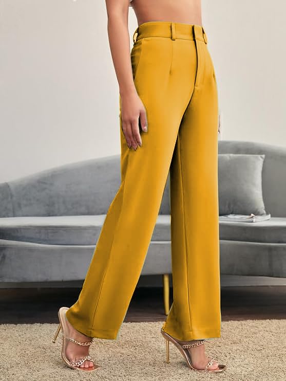 Image of Women's Poly Cotton Trousers Pants Relaxed Fit Boot Cut Ribbed Bell Bottom Trousers for Women