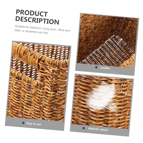 Panier de rangement rectangulaire marron en plastique pour magazines - 4