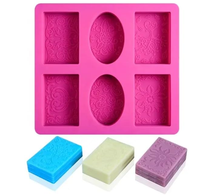 TP Incorp 6 Cavities Soap Moulds | Making Silicone | Flower Leaf Pattern Soap Mold | Handmade Craft Mould for Soap Making | Candle Making | Epoxy, Resin, Cupcake, Muffin Baking Pan for Homemade (Pack of - 1) (Pink)-image-2