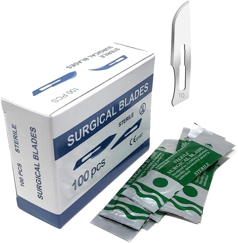 Box of 100 Scalpel Sterile Blades Carbon Steel Individually Foil Wrapped (Blade #10)