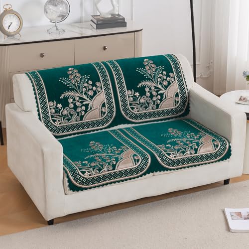 Image of HOKIPO Mehfil Teal Premium Chenille Jacquard Sofa Cover for 2 Seater for Seat & Back, 'Royal Aangan Series' (IN-1007-L7*2)