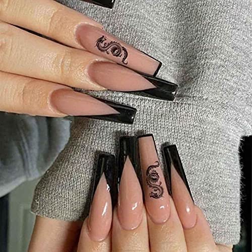 Amazon Com Kamize Long Coffin Press On Nails With Designs Ballerina Fake Nails Tips Full Cover Acrylic False Nails For Women And Girls24pcs French Dragon Beauty Personal Care