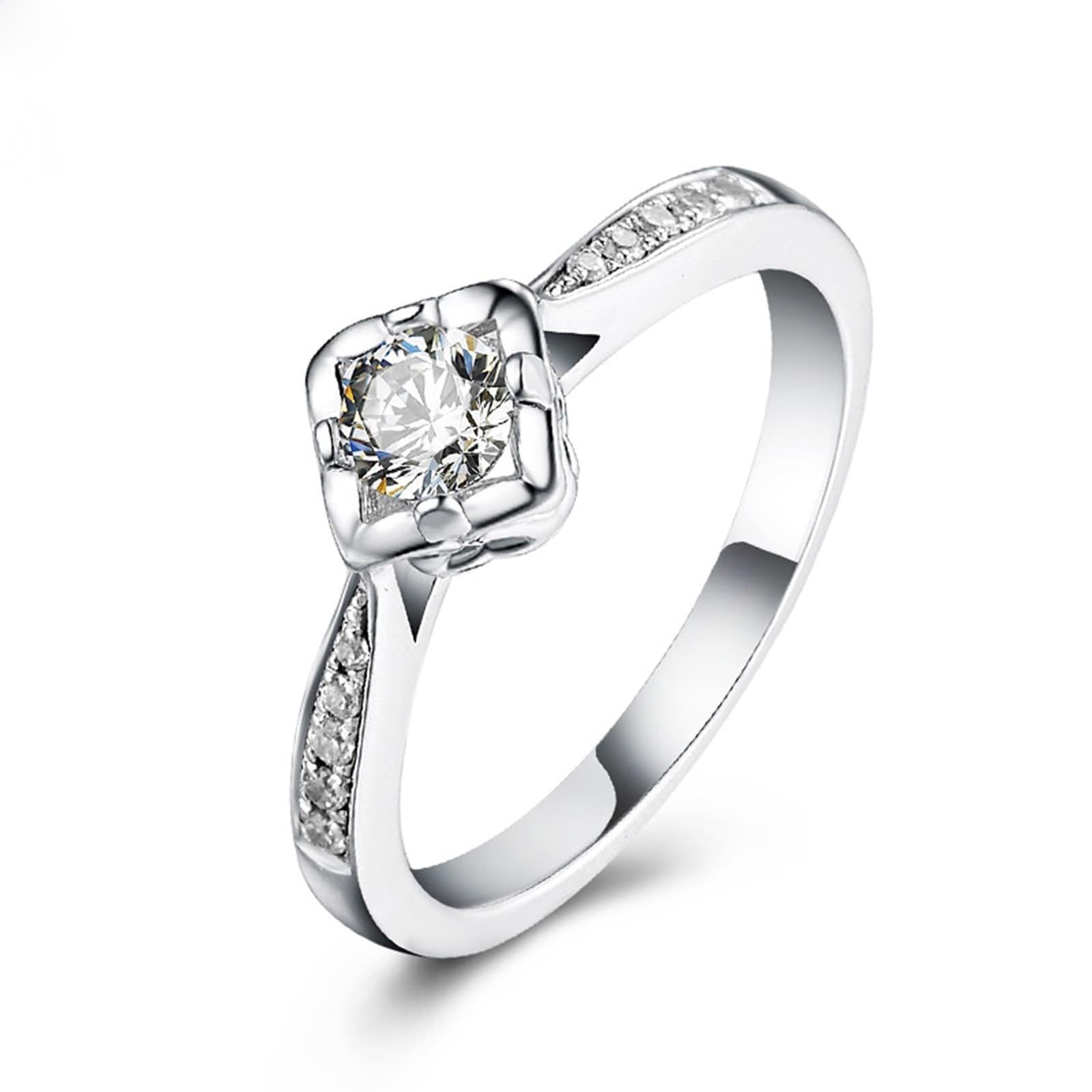 AMDXD Bague de mariage en or blanc 18 carats Au750 - Créée en laboratoire - Diamant 4 griffes - Taille 49 à 70