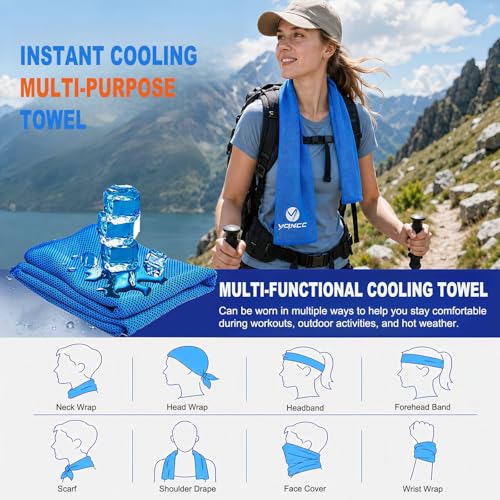 Image of YQXCC 2 Pack Cooling Towels (47 inchx12 inch), Ice Cool Neck Towel, Soft Breathable Microfiber for Yoga, Golf, Gym, Running, Camping & Hot Weather