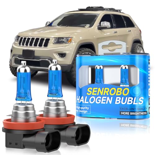 SENROBO Halogen Headlight Bulbs Fit for Jeep 2011-2020 Compass 2011-2016 Grand Cherokee, H11/H9/H8 Low Beam Headlight Replacement Bulb, Super Bright 5000K White, Plug and Play, Pack of 2