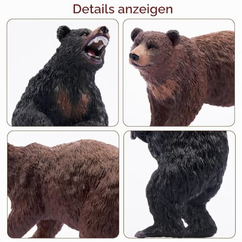 TOYMANY 6 Stück Bären Tierfiguren enthält Braunbären und Schwarzbären Figur