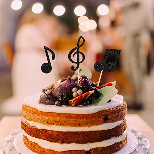 36Pcs Black Glitter Music Notes Cupcake Toppers Food Picks Musical Symbols Cake Decoration For Baby Shower Birthday Music Themed Party Suppliers #TOP4