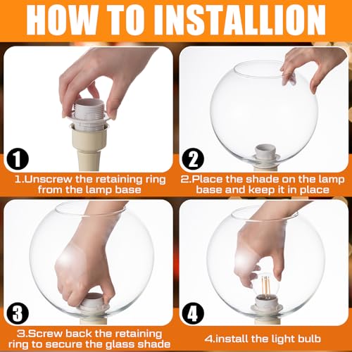 Image of Glooglitter 2 Pack Fixture Replacement Globe Shade 8 Inch Diameter E26 Base 1-5 /8 Inch Fitter Round Glass Globe Lampshade Cover for Pendant Wall Sconce Chandelier Vanity Light (Clear)