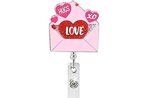 Valentine's Day Glitter Badge Reels, Love Letter Pink Red Nurse ID Badge Holder