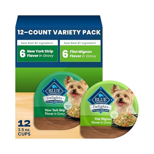Blue Buffalo Delights Natural Adult Small Breed Wet Dog Food, Variety Pack, Made with Natural Ingredients, Filet Mignon & New York Strip Recipe in Hearty Gravy, 3.5-oz. Cups (12 Count, 6 of Each)