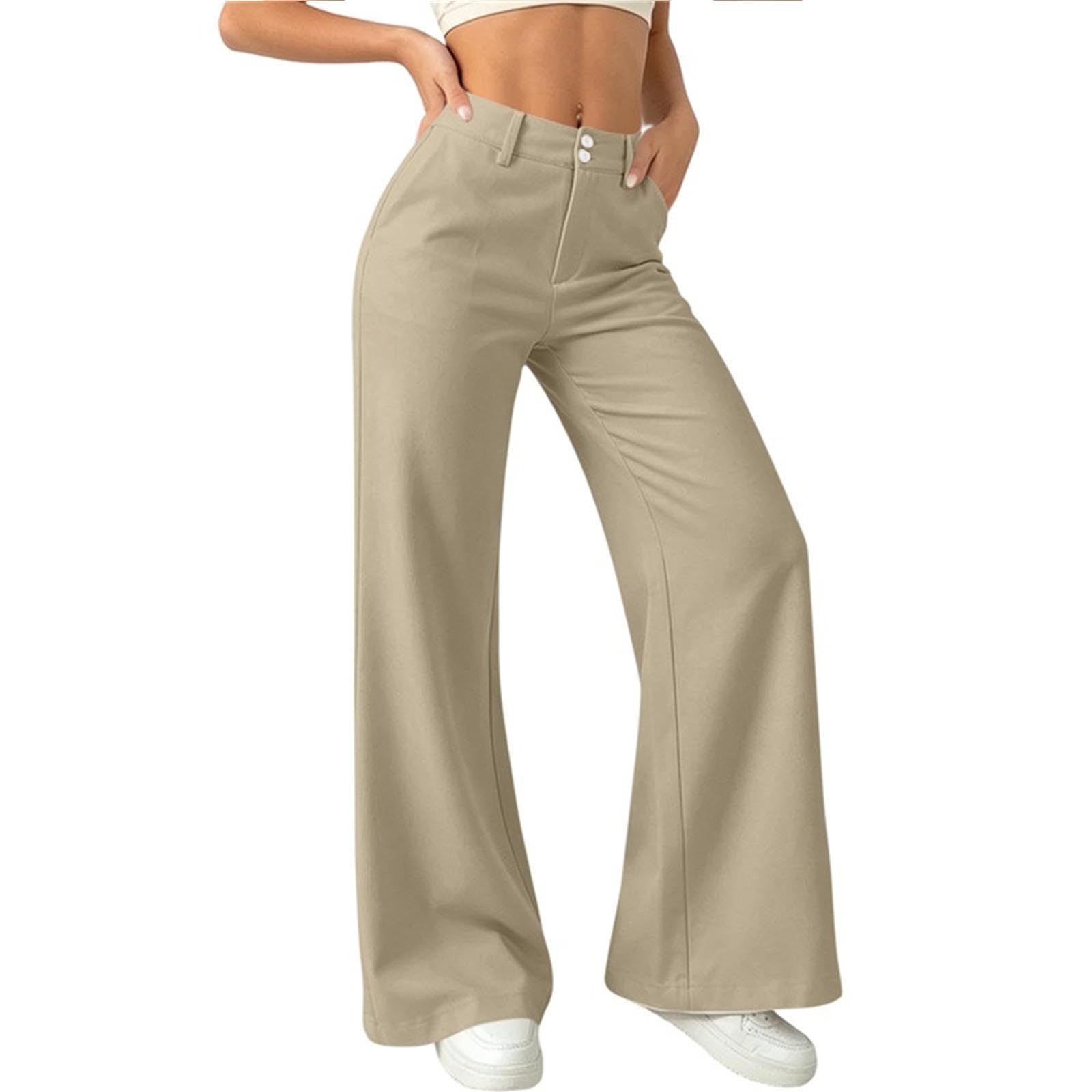 Générique Pantalon De Loisir pour Femme avec Taille Élastique Et Poches Avant - Pantalons Large Style Ville À Coupe Droite, Idéal comme Pantalon Décontracté pour Le Quotidien Et Le Week-End