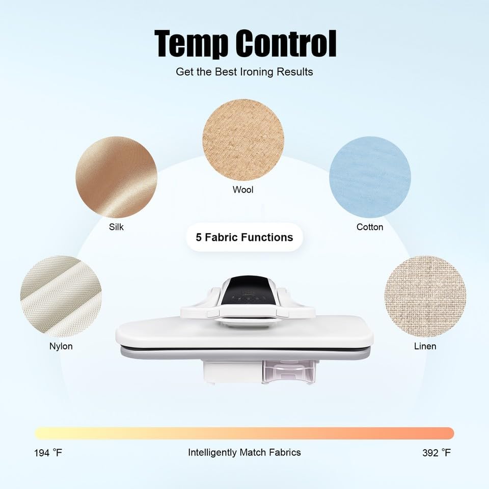 1600W Intelligent Steam Press Machine with Touch Screen, Digital Fabric Steam Iron Press with 5 Fabric Modes & 1L Water Tank, Tabletop Clothes Press for Nylon, Silk, Wool, Cotton and Linen