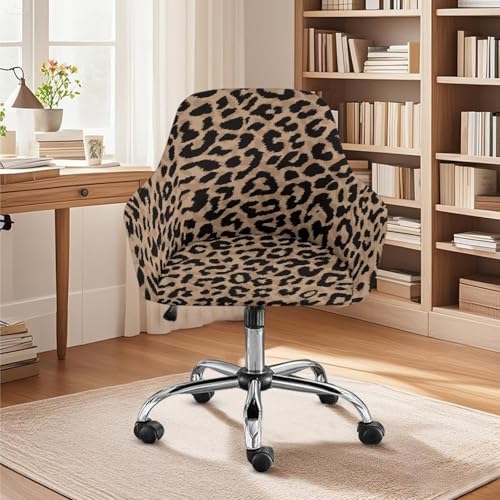 Xoenoiee Leopard Brown Cheetah Pattern Swivel Accent Dining Chair Cover Stretch Mid Back Accent Office Desk Chair Slipcover Soft Arm Chair Protector for Home Office