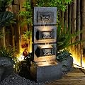 SERSERBILHOME 34.84” Water Fountain Outdoor LED Lights and Pump Water Fountains Indoor Floor-Standing Waterfall Outdoor Fountain for Garden Porch,Deck, House, Office Art Décor