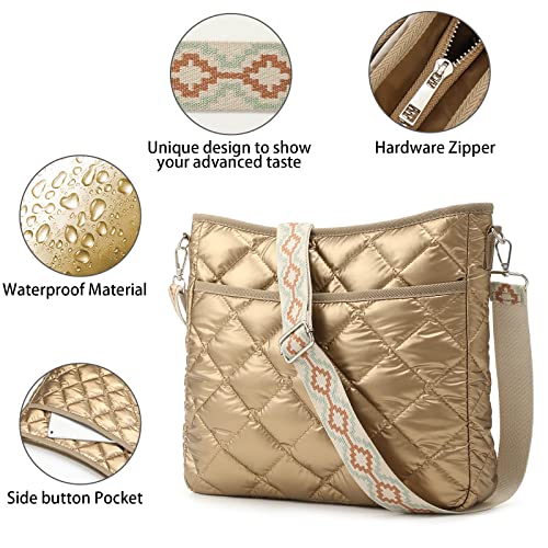 Image of Quilted Crossbody Bag, Puffer Shoulder Bag, Tote Bag with Zipper, Fashion Cotton Quilted Ladies Handbag