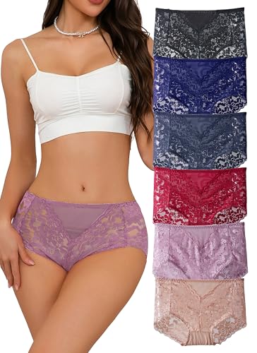 Hialegion Mujeres Bragas de Encaje Culotte con Cintura Alta para Mujer Braguita Sin Costuras y Suaves Pack de 6 4XL