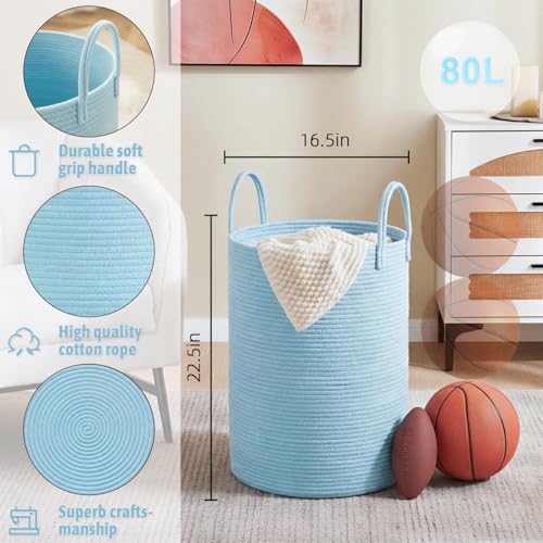 Image of Laundry Basket,Woven Cotton Rope Laundry Hamper,80L for Decor Storage of Dirty Clothes,Toys and Blankets in Bathroom,Baby Room and Living Room