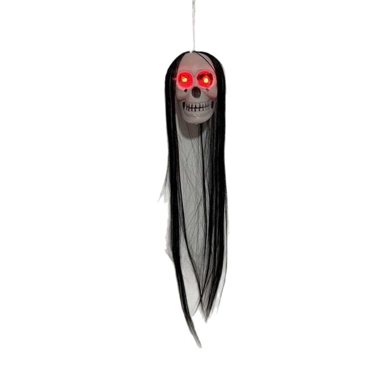Mekalero Halloween Hanging Skeleton Specter Decoration with Long Hair Decorative Ornament for Indoor and Outdoor Skull Hanging Deck
