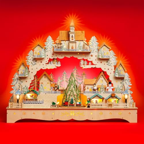 SIKORA LB18 beleuchteter LED XXL Holz Schwibbogen Weihnachtsdorf mit...