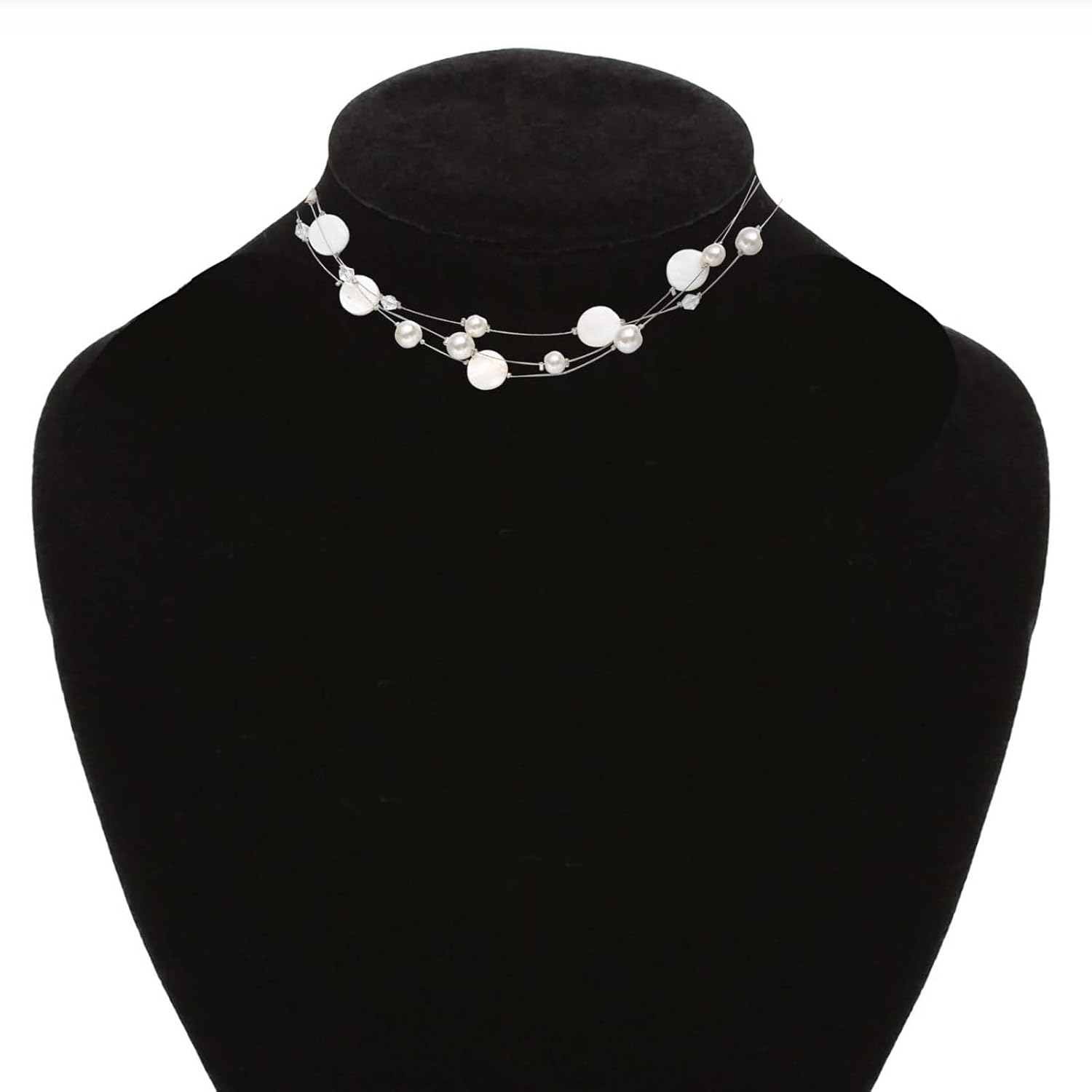 Layered Shell Necklaces for Women Stacked Pearl Necklaces Statement Charm Necklace Stainless Steel Boho Necklaces for Women