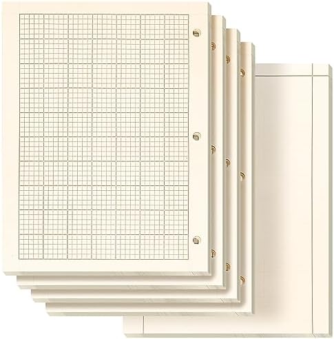Zhanmai 5 Pack Engineering Computation Pad 5 Squares Per Inch 8.5" x 11" Engineering Graph Paper Notepad 100 Sheets Per Pad, 3 Hole Punched(Beige, Brown)