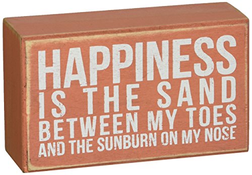 Primitives by Kathy Beach-Inspired Coral Box Sign, 3 by 5-Inch, Happiness is
